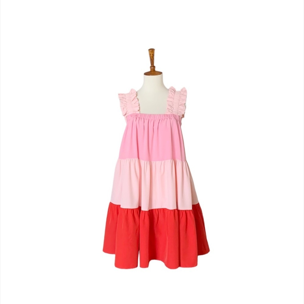Entro Tiered Babydoll Mini Dress Size Small Red Pink - Picture 1 of 7